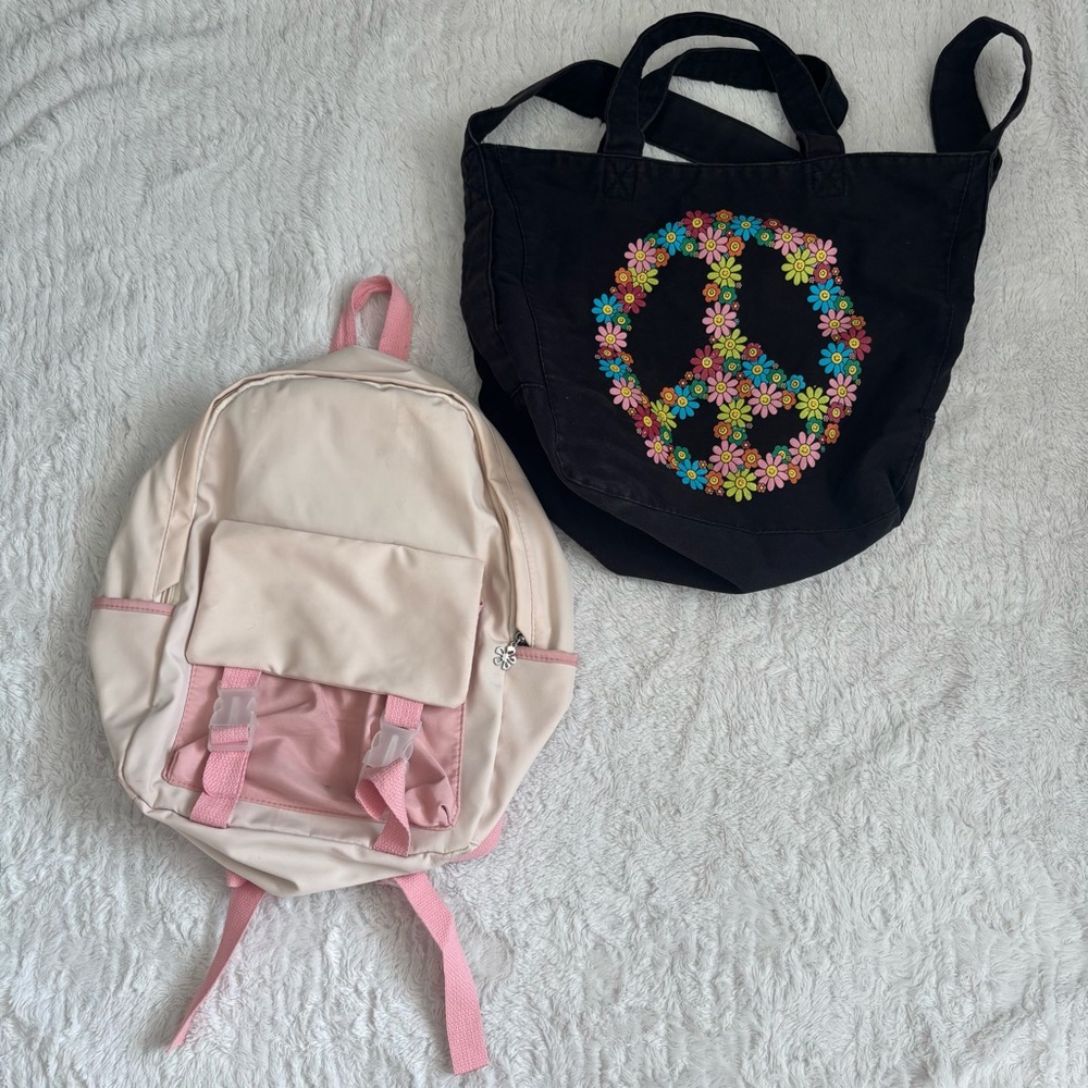 Pink and Black Kids Backpack and Tote Set